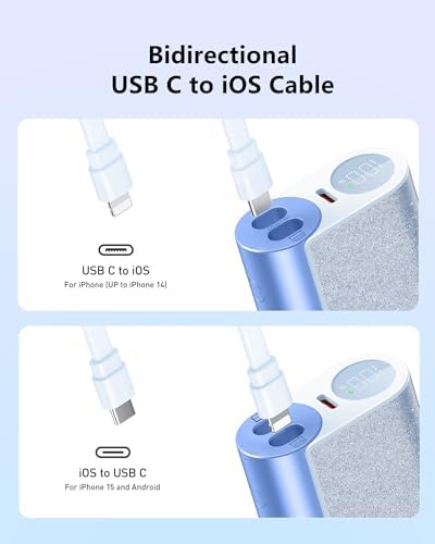 VEGER Stylish 10,000 m Ah Portable Charger with Detachable Cable – 20 W Fast Charging Power Bank for i Phone 15/14 & Android Devices – Chic Travel Essential in Eye-Catching Blue for On-the-Go Charging