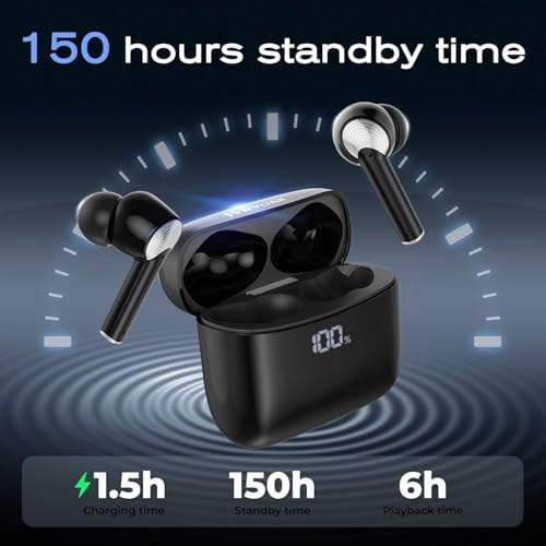 Ivrydas True Wireless Bluetooth Earbuds – Exceptional Noise Cancellation for Crystal Clear Sound – 151-Hour Standby Time for Uninterrupted Audio – Effortlessly Compatible with Laptops, Tablets, and Smartphones – Elevate Your Listening Experience with Ultimate Comfort and Quality for Work and Play