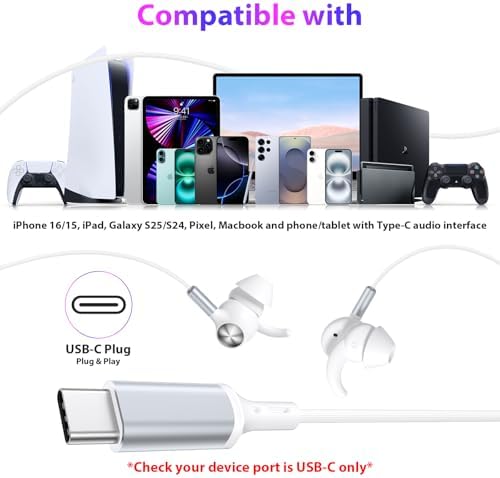 APETOO Sports USB-C Wired Earbuds: Enhanced Sweatproof In-Ear Headphones with Deep Bass & Secure Anti-Fall Wingtips for Active Lifestyles, Perfect for i Phone 16 and Android Users – Comfortable Design for Women & Small Ears, Ideal for Workouts and Daily Commutes with Hands-Free Calling Capability