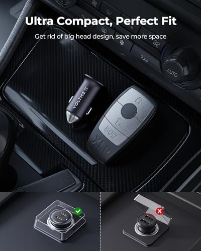 VOLTME 30 W USB C PD 3.0 Car Charger – Fast Charging Dual Port Adapter for i Phone 14/13/12/11 Pro Max, Samsung Galaxy S23/S22/S21, and More – Sleek Navy Blue Design for Universal Compatibility and Efficient Power Delivery on the Go