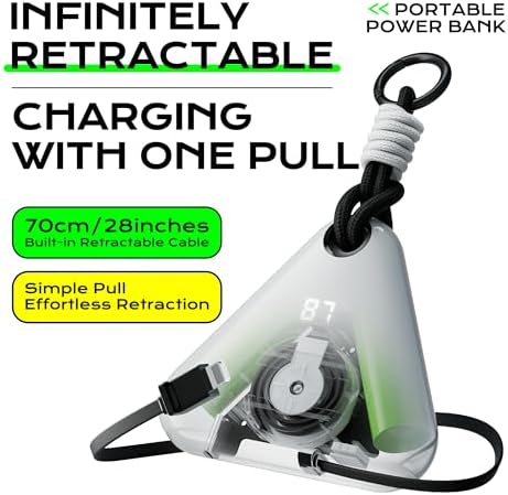 Ultimate Travel Power Bank with Retractable 2.3 ft Cable and Durable Paracord Carabiner – 10000 m Ah Fast Charging Wearable Charger in Stellar Gray, USB-C Compatible for All Devices – Stay Energized on the Go!