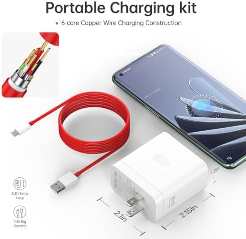 High-Performance 80 W & 65 W Compatible One Plus Charger with 3.3 ft Cable – Rapid Charging Solution for One Plus 13, 12, 11, and More – Versatile, Lightweight Design for Travel and Enhanced Device Protection