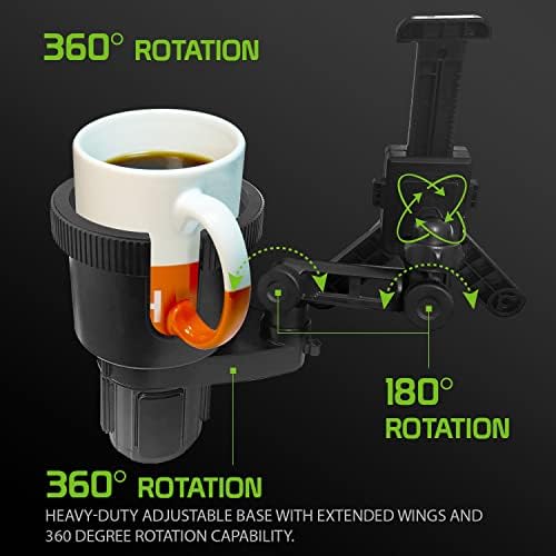 Revolutionary Car Cup Holder Phone Mount with Integrated Snack Tray – Ultimate Compatibility for i Phone, Samsung Galaxy, LG, Moto & Google Pixel – Hands-Free Convenience & 360-Degree Rotation for Safe Driving Enjoyment