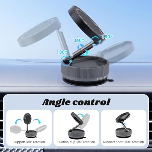 Xiaokeis Premium 360° Rotating Magnetic Car Phone Mount – Versatile Foldable Vacuum Suction Holder for Safe, Hands-Free Navigation – Universal Smartphone Compatibility with Enhanced Grip for Secure Travel and Instant Attachment