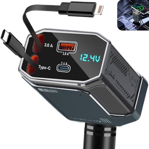Ultimate 4-in-1 Retractable Car Charger Adapter – 85 W USB-C Fast Charging Solution with Voltage Display for i Phone 16/15/14/13/12 Pro Max, Galaxy, and Pixel – Essential Truck Accessories for Efficient Charging on the Go – Perfect Gift for Tech-Savvy Men and Women