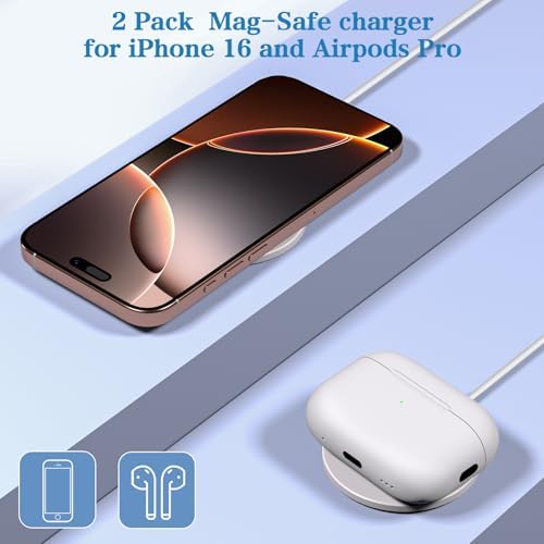 Premium Magnetic Wireless Charger Duo – 10 FT Fast Charging Pad for i Phone 16/15/14 Series & Air Pods 3 – 20 W PD Adapter Included, Enhanced Safety Features – Optimal Alignment & Portability for Home, Office, Travel