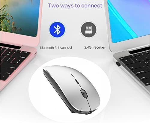 Sleek Bluetooth Wireless Mouse for Mac, Windows & i Pad – Ergonomic Design, High-Precision Navigation, Rechargeable & Dual-Mode Compatibility (Gray & Black) – Elevate Your Productivity with Clutter-Free Connectivity