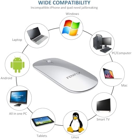 FENIFOX Slim Mini Bluetooth Mouse – Rechargeable Wireless Mouse for Laptops, PCs & Tablets – Ultra-Portable, Whisper-Quiet Design for Enhanced Focus – Perfect for Android & Windows XP Users