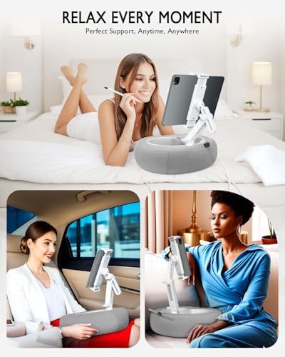 Ultimate Comfort Tablet Pillow Stand: Versatile 360° Rotating Holder Compatible with 5″-12.9″ Devices – Soft Plush Fabric, Detachable Snack Bowl, Ideal for Reading & Relaxation in Bed – Perfect for Kindle, i Pad, Samsung & More