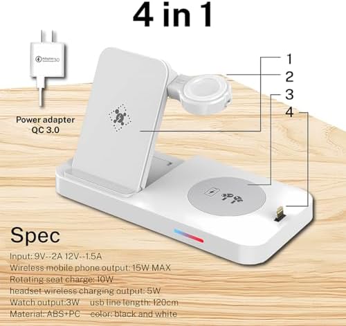 Ultimate 6-in-1 Wireless Charging Dock for i Phone 16/15/14/13, Apple Watch Series, Air Pods Pro – Super-Fast Qi-Certified Charging Station with QC3.0 Adapter for Seamless Device Compatibility and Safety Features – Perfect for Home and Travel Use