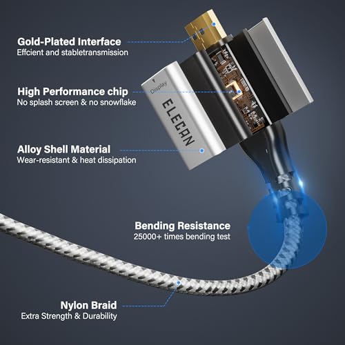Elecan Uni-Directional DisplayPort to USB-C Adapter Cable 6 Ft 4K@60Hz 2K 1080P, No USB Power Needed High Speed DP Input to Type C Converter, Braided for Touch,iPad,Mac,Portable Monitor,VR/XR/AR+Ties – Enhanced Compatibility and Speed