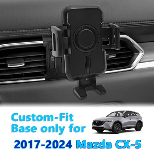 WAAPAK Mazda CX-5 Car Phone Holder Mount (2017-2024) – Premium Smartphone Cradle for Hands-Free Navigation and Calls, 360-Degree Rotation, Easy Tool-Free Installation – Enhanced Compatibility with Thick Cases, Durable Auto Accessory for Safe Driving