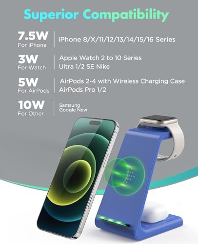 Sleek Pink 3-in-1 Wireless Charging Station: Fast Desk Charger for i Phone 16/15/14/13/12 Pro Max, Apple Watch Series 10-3, and Air Pods 4/3/2 Pro – Enhanced Compatibility & Space-Saving Design for Effortless Charging Efficiency