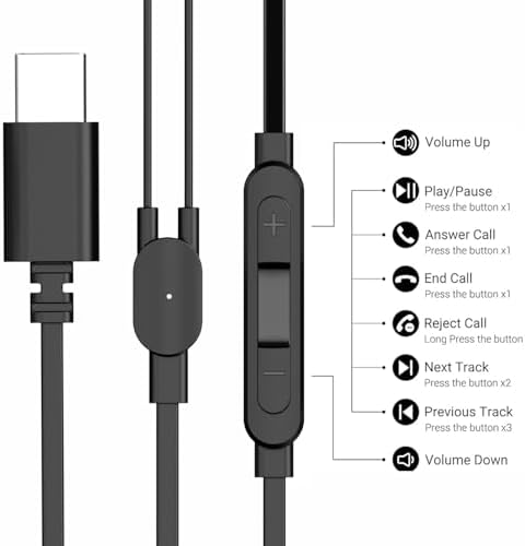 Transform Your Listening Experience with ASVOQ High-Performance USB C Earbuds – Premium Wired Sound Solutions with Integrated Mic & Volume Control for Samsung Galaxy S25/S24/S23 Ultra, i Phone 16/15 Pro Max, Pixel 8 & More – Exceptional Sound Precision for Work, Travel, and Daily Use. Enjoy Unrivaled Compatibility and Comfort with a Robust, Lightweight Design Perfect for All-Day Wear – Tailored for Audio Enthusiasts and Professionals, Offering Effortless Control Over Your Sound with Built-In Volume Adjustment and Hands-Free Calling. Choose ASVOQ for High-Fidelity Audio and Multifunctionality Across a Variety of Devices – Your Ultimate Wired Earbuds for Rich Audio and Convenience in Every Situation.
