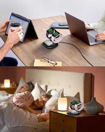 Revolutionize Your Charging Routine with the Swan Scout 3-in-1 Wireless Charging Station – Fast Dual Charger for Apple Watch Ultra 2/10/9 & Air Pods Pro 2/3/2 in Elegant White and Silver – Compact Design, Rapid Power Boosts, and Enhanced Safety Features for Modern Living