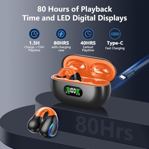 Revolutionary Bluetooth 5.3 Open Ear Bone Conduction Earbuds with IPX7 Waterproof Design – Perfect Fitness Ally for Runners and Outdoor Enthusiasts, Equipped with LED Charging Case and Integrated Microphone for Seamless Connectivity and Enhanced Safety