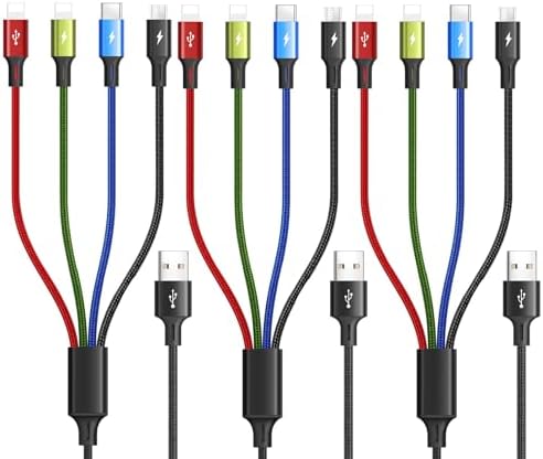 Ultimate 4-in-1 Fast Charging Cable Pack – 3 Durable 4 FT Nylon Braided Cords for i Phone, Android, Samsung Galaxy, LG, and Huawei – Superior Compatibility & Rapid Power Delivery for All Your Devices