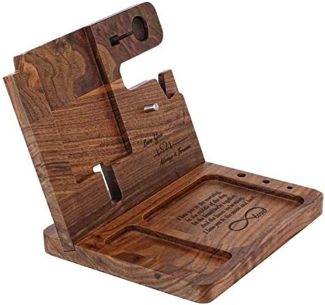 Personalized Wooden Charging Docking Station for Dads – Elegant Nightstand Organizer with Fast-Charging Capability, Multi-Compartment Design for Smartphones, Smartwatches, Keys & Wallets – Ideal Custom Father’s Day Gift or Birthday Surprise, Durable Home Essential