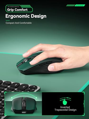 Streamlined Bluetooth Wireless Mouse – Rechargeable Ergonomic Multi-Device Mice (Tri-Mode: BT1/BT2 + 2.4 GHz) with USB Receiver, Stylish Khaki to Pink Design for Laptop, Mac Book, PC, i Mac, i Pad – Ultimate Comfort & Flexibility for Effortless Productivity