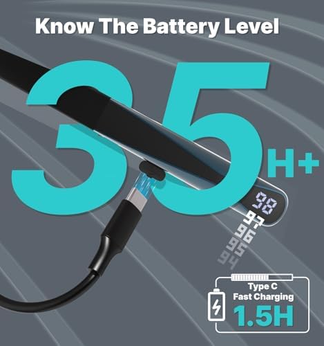 Elevate Your Audio Experience with Hmusic H08 Wireless Bluetooth Neckband Headphones – Cutting-Edge Bluetooth 6.0 Connectivity, 35-Hour Battery Life for Non-Stop Listening, IPX5 Waterproof for Active Lifestyles, Magnetic Storage for Effortless Portability, Crystal Clear Voice Mic for Calls, Perfect for Sports and Daily Use with Premium Sound Quality and Comfort