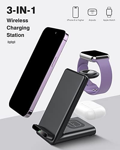 Revolutionary 3-in-1 Wireless Charging Station for Apple Devices – Fast Charger Compatible with Apple Watch Ultra (Models 10-3), i Phone 16/15/14/13/12/11/X, and Air Pods Pro with Adapter – Elevate Your Charging Experience with Sleek Design and Enhanced Compatibility for All Your Essentials