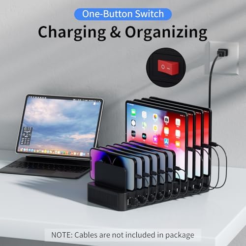 Revolutionize Your Charging Setup with a 60 W 10-Port USB Fast Charging Station – Versatile Device Organizer with Adjustable Dividers for i Phone, Android, Tablets & More – Superior Compatibility & Enhanced Efficiency for Home or Office Use