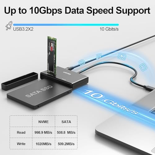 Unitek M.2 NVMe SSD Enclosure Adapter – Ultra-Fast 10 Gbps USB 3.2 Tool-Free External Hard Drive Reader, Versatile M Key Compatibility for M.2 and SATA SSDs, Compact Design for Effortless Portability and Enhanced Data Access