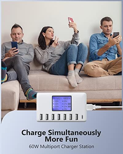 Ultimate 8-Port USB Charging Hub – 60 W Multi-Device Power Station with Smart LCD Display for Rapid Charging – Compact and Travel-Friendly Design for i Phone, i Pad, Samsung & Android Devices – Efficient Power Management for Seamless Device Charging