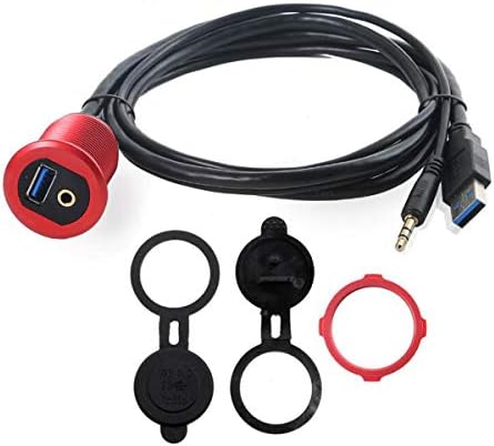 Elevate Your Vehicle’s Connectivity: 3.3 ft USB 3.0 & 3.5 mm TRS Jack Flush Mount Cable with LED – Durable Blue Metal Shell Extender for Seamless Dashboard Integration in Cars, Trucks, Boats, and Motorcycles – Perfect USB & Audio Accessory for On-the-Go Convenience