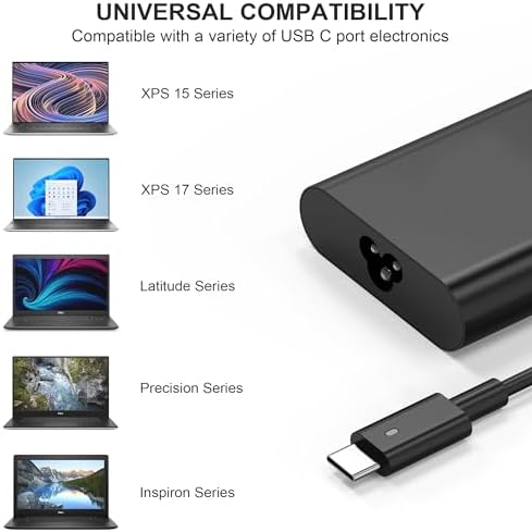 High-Performance 130 W USB-C Laptop Charger for Dell XPS & Precision Models – Fast Charging AC Adapter for Ultimate Compatibility with XPS 15/17, Latitude, and Precision Series – CE/FCC/Ro HS Certified Power Supply with 30-Day Money-Back Guarantee and 12-Month Warranty – Ideal Replacement for OEM Chargers