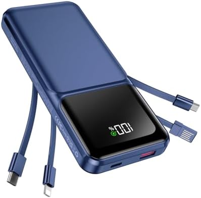 Ultimate 20,000 m Ah Portable Charger with Built-in Cable – Slim 22.5 W Fast Charging Power Bank for i Phone, Samsung, and Android Devices with LED Display, 5 Outputs & 3 Inputs – Essential Travel Companion for Uninterrupted Connectivity