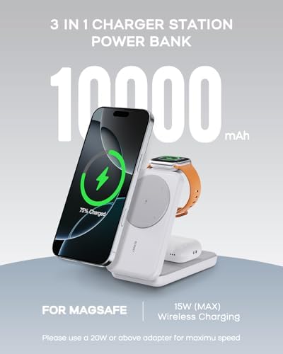 RORRY 10,000 m Ah 3-in-1 Portable Charging Station – Versatile Mag Safe Power Bank for i Phone 12-16 & Apple Watch 5-Ultra 2 – Compact, Foldable Design for Effortless Travel – Dual Charging Ports for Enhanced Efficiency and Speed