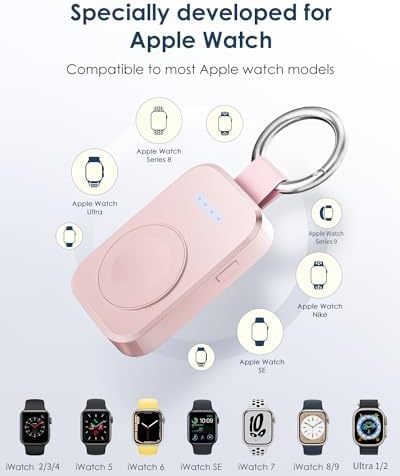Compact Wireless Magnetic Power Bank for Apple Watch – 1000 m Ah Travel Charger with Keychain Attachment, Fast Charging for Series 10/9/8/7/6/SE/5/4/3/2/Ultra 2 – Perfect Accessory for Active Lifestyles and Professionals – Sleek Black Design for Effortless Portability
