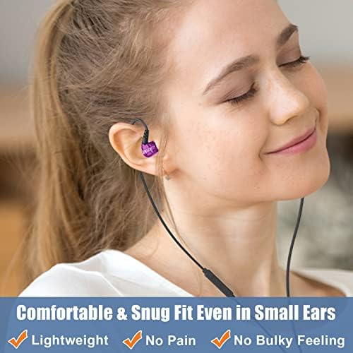 Lightweight Purple Sport Earbuds for Small Ears: Noise-Isolating, Comfortable Fit with Earhooks for Kids and Women, Perfect for Running and Workouts, Hands-Free Mic and Volume Control for Seamless Connectivity