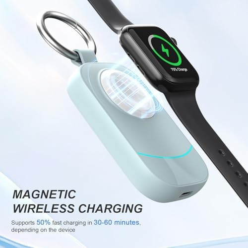Portable Keychain Charger for Apple Watch – 2500 m Ah Fast Wireless Power Bank for Series 10, 9, SE & Ultra 2 – Essential Travel Companion for Effortless Charging Anytime, Anywhere – Lightweight, Durable, and User-Friendly Design for Active Lifestyles – Versatile Smartwatch Charging Solution