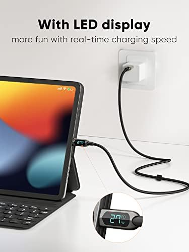 6.6 FT USB C to USB C Cable with LED Wattage Display – High-Speed 100 W PD Charging & Data Transfer, Durable Braided Design for i Pad, Mac Book, Galaxy S23/S22/S21, Pixel, Steam Deck, PS5 – Ultimate Connectivity Solution in Sleek Black