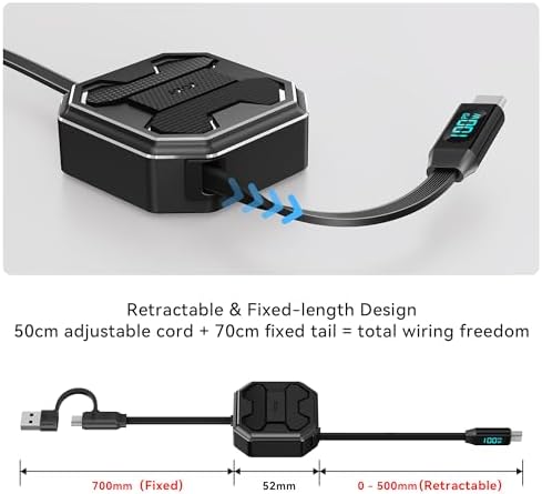 PZOZ 100 W Retractable 2-in-1 Charging Cable with LED Display | Multi-Device USB A & C Compatibility | Fast Charging for i Phone 16/15, i Pad, Mac, Samsung | Tangle-Free Design for Car & Desktop Use | Enhanced Durability and Speed