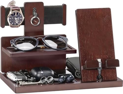 ProCase Gifts for Dad, Wood Phone Docking Station for Men, Dad Gifts From Daughter Son, Mens Nightstand Organizer, Anniversary Birthday Gifts for Dad Father Husband Him -Espresso (No Engraved) – Enhanced Compatibility and Speed
