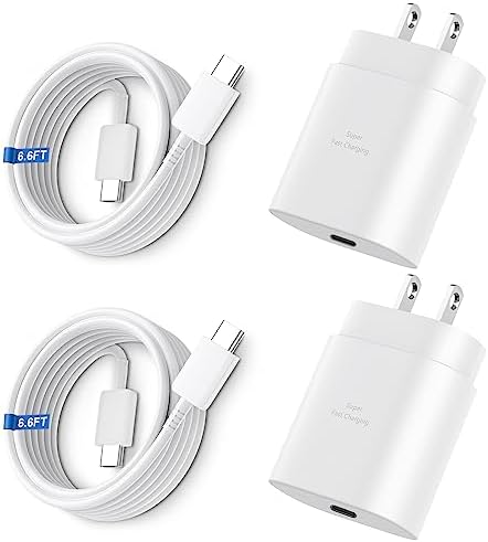 High-Speed 25 W Type C Wall Charger for Samsung Galaxy S25 Series – Includes Dual 10 FT USB-C Cables for Enhanced Flexibility and Safety – Lightning-Fast Charging with Compact Design for Travel Enthusiasts and Everyday Users