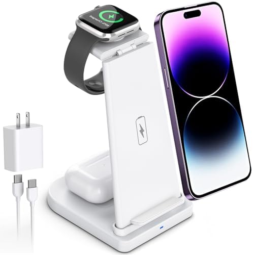 Revolutionary 3-in-1 Wireless Charging Station for Apple Devices – Ultra-Fast i Phone 16-11 Pro Max, Apple Watch, and Air Pods Dock – Sleek Design & Enhanced Safety Features for Effortless Power Management – Perfect Charging Solution for Modern Apple Enthusiasts (White)