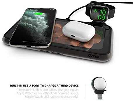 ZENS MFi Certified Apple Watch Charger – Versatile USB-A and Wireless Dual Charging Station for Series 1-5 – Compact, Fast, and Ideal Travel Accessory for Effortless Smartwatch Power Management
