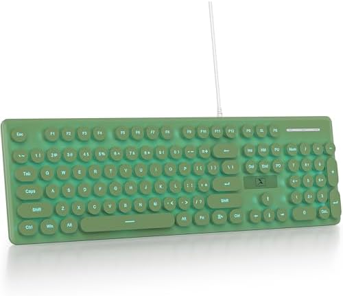 Elevate Your Workspace with the Fogruaden Retro Typewriter Keyboard – Stylish Full-Size USB Design, 104 Round Keys, and White LED Backlighting for Effortless Night Use, Ergonomic & Silent Membrane Keys Perfect for Windows PC and Laptops, Ideal for Writers and Gamers Seeking a Unique Vintage Touch