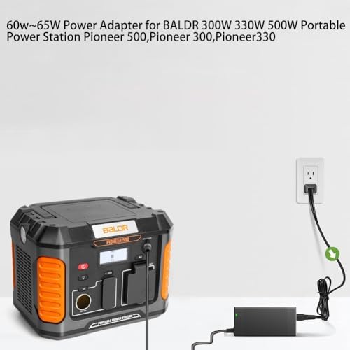 High-Efficiency 65 W AC/DC Power Adapter for BALDR Pioneer 300 & 500, Westinghouse i Gen300 – Ultimate Charging Solution for Portable Power Stations and Solar Generators, UL Certified for Rapid, Safe, and Dependable Energy Supply