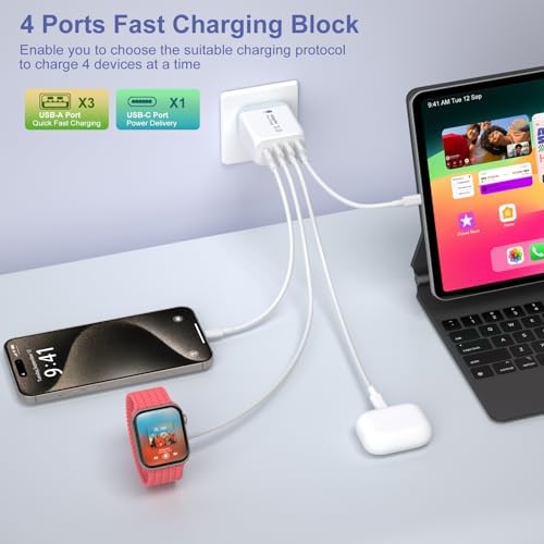 Bangfun 40 W 4-Port USB C Fast Charging Block – Dual Pack Multi-Device Power Adapter Featuring Quick Charge 3.0 for i Phone 11-15 Pro Max, Samsung A13/A54, Pixel – Ultimate Compact Charger for Home, Office & Travel Efficiency
