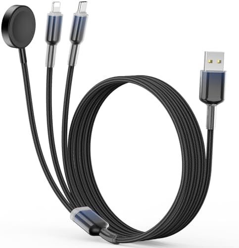 Chic Purple 3-in-1 USB Charging Cable for Women – 4 FT Multi-Device Charger for i Phone 14, 15, 16 & Apple Watch Ultra/SE/10-1 | Stylish Travel Essential Perfect for Tech Lovers and Thoughtful Gifting