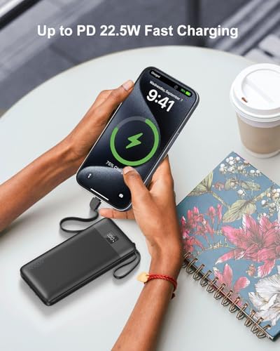 Revolutionize Your Charging Experience with ANOUV 10,000 m Ah Portable Power Bank – Built-in Cables & AC Plug for Fast, On-the-Go USB-C Charging, Compatible with i Phones and All Smart Devices – LED Display for Real-Time Battery Monitoring – The Ultimate Travel Essential for Efficiency and Convenience