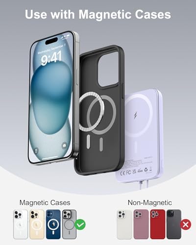 Asper X Mag Safe 10,000 m Ah Portable Power Bank – Dual Charging Solutions with 15 W/22.5 W Fast Charging, Smart LED Power Display, Built-in USB-C Cable & Compact Design for i Phone 16/15/14/13/12 & Galaxy S25 – Ultimate Travel Companion for Efficient Power Management