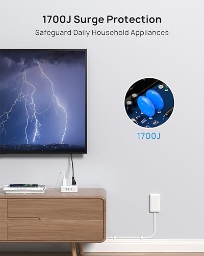 Maximize Your Living Space with TROND 6 FT Flat Extension Cord – 8 Outlet Power Strip with 4 USB Ports and 1700 Joules Surge Protection for Seamless Home Organization and Efficient Device Charging
