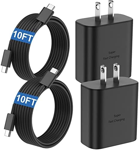 Ultra-Fast 45 W USB-C Charger for Samsung Galaxy Devices – Includes 10 ft Type C Cable – High-Speed Charging Block for S25 Ultra, S24 Ultra, S24+, S23 Ultra, S23+, S22 Plus, S20, Tab S9/S8 Ultra – Compact & Reliable Charging Solution
