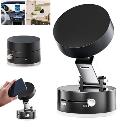 Vacuum Magnetic Phone Holder Updated Suction Cup Phone Mount Foldable and Portable Easy to Operate and Durable Multi-scenario Application 360° Adjustable for Gym/Kitchen/Bathroom/Car/Desktop(White) – Enhanced Compatibility and Speed